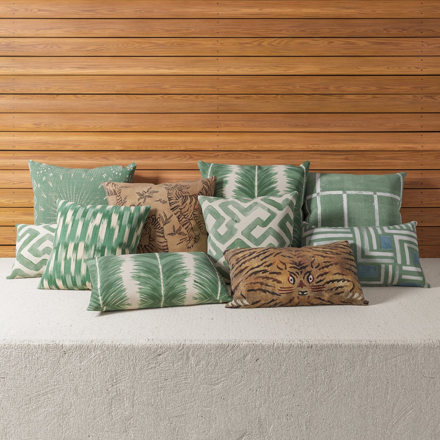Indoor / Outdoor Pillow - Green Mondrian Inspired Art