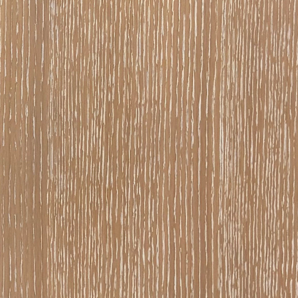 Lemieux et Cie Cerused Oak Finish Swatch in warm white stained oak, hand-brushed finish sample showing vertical grain texture and tactile surface