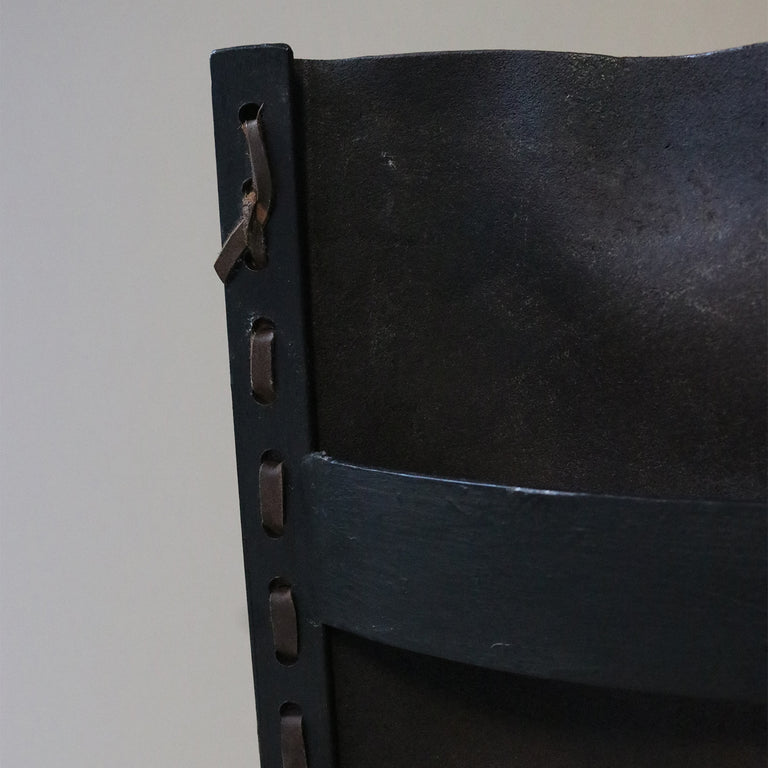 Beautifully Patinaed Vintage Leather and Iron Dining Chairs in the Manner of Jean-Michel Frank - 6 Available