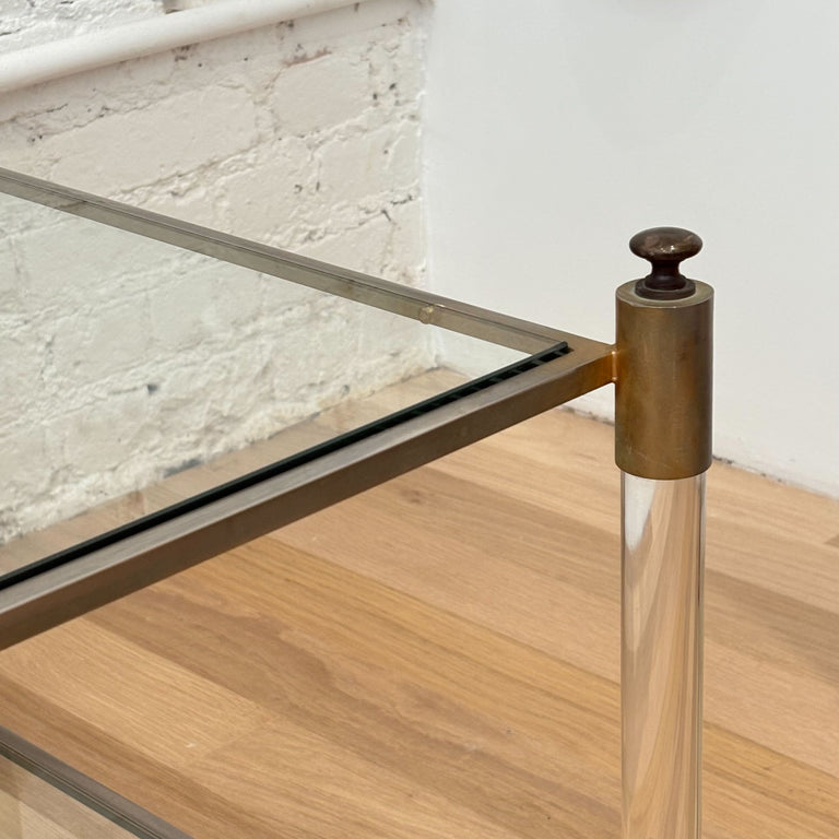 Pair of French Lucite, Glass, and Metal End Tables, c. 1970