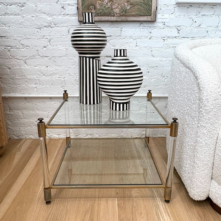 Pair of French Lucite, Glass, and Metal End Tables, c. 1970