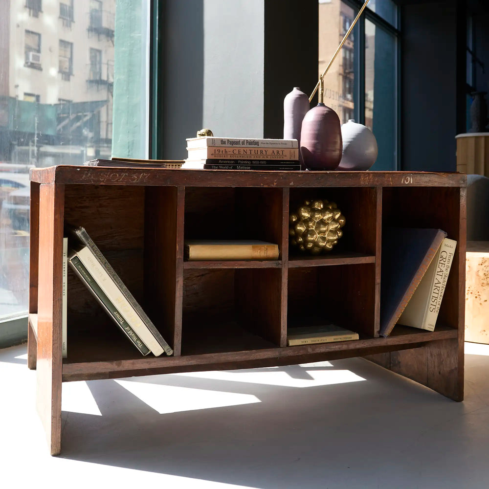 Pierre Jeanneret original pigeonhole desk with oxblood leather top. circa 1957 - 1958, for Chandigarh projects