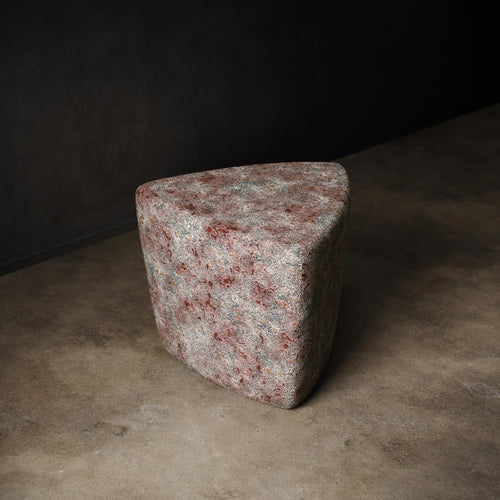 Ember Ash ceramic stool and end table with reactive glaze. Handmade for indoor and outdoor use. 