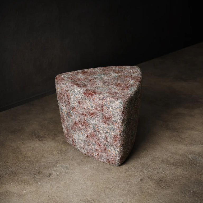 Ember Ash ceramic stool and end table with reactive glaze. Handmade for indoor and outdoor use. 