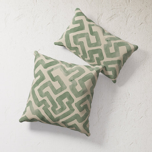 Indoor / Outdoor Pillow - Green Kuba Cloth