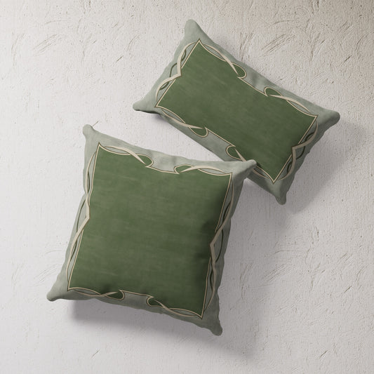 Indoor / Outdoor Pillow - Art Deco Scroll Border (Green)