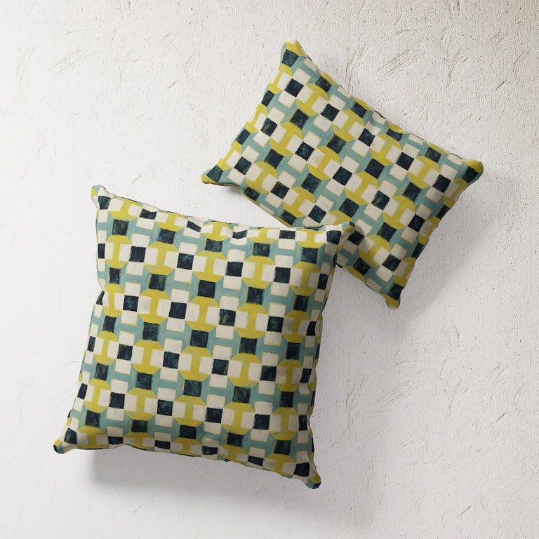 Outdoor Pillow - Geometric Navy / Citron