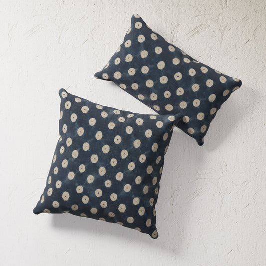 Indoor / Outdoor Pillow - Indigo Resist Dye Polka Dot