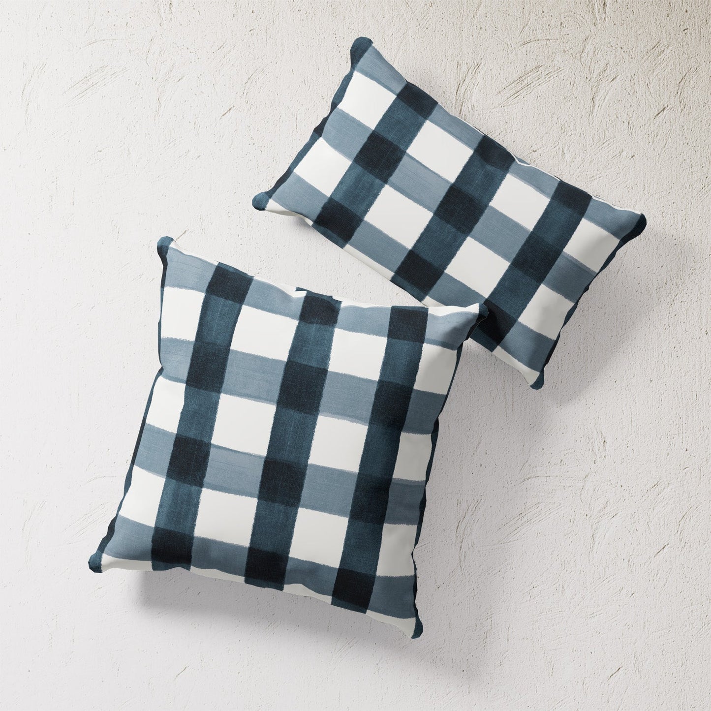 Indoor / Outdoor Pillow - Painterly Check (Navy)