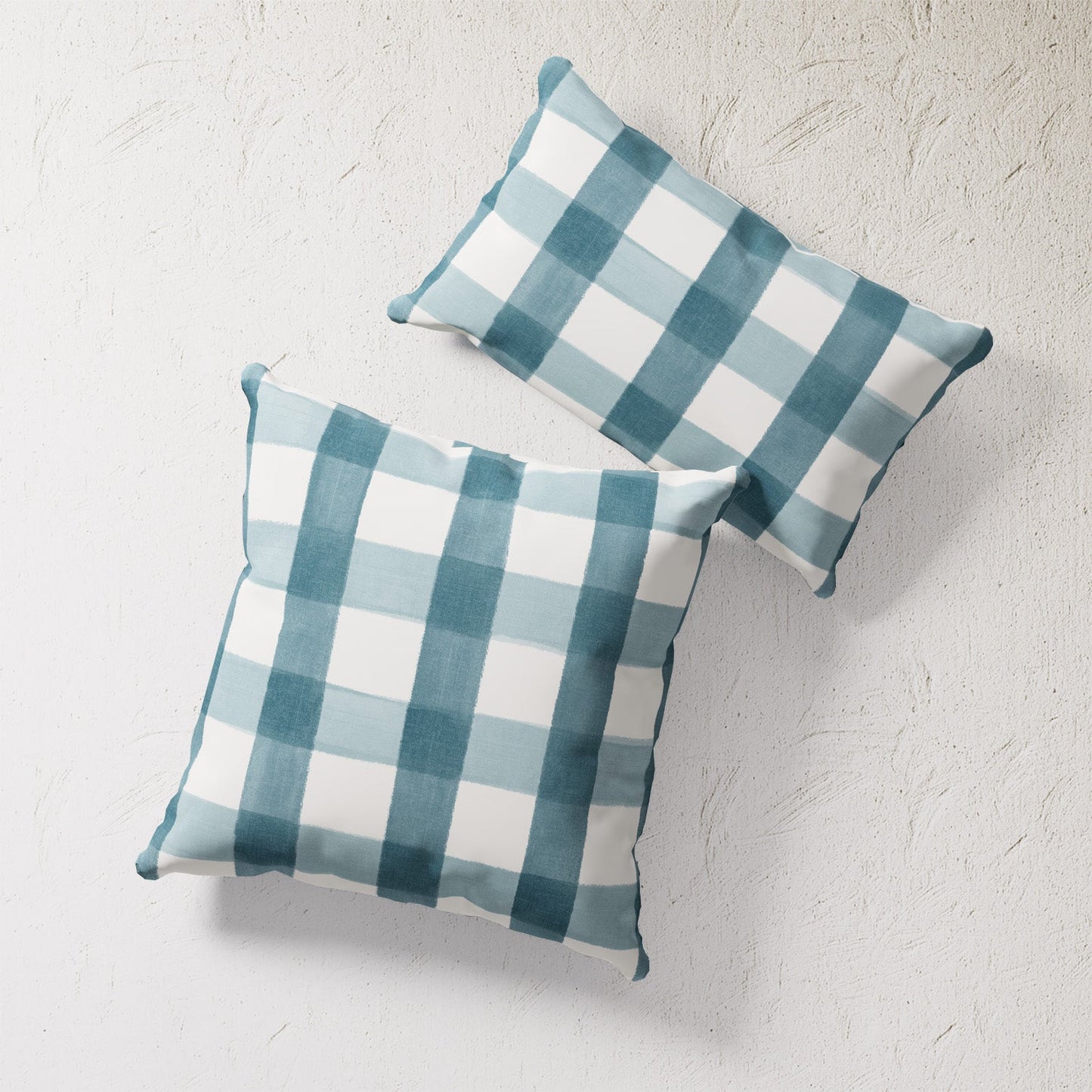 Indoor / Outdoor Pillow - Painterly Check (Teal)
