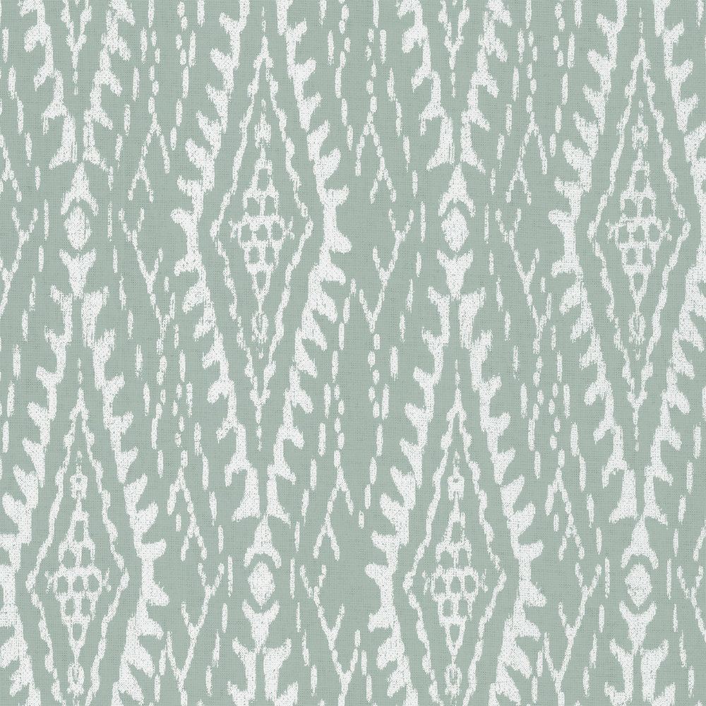 Lemieux et Cie Rousseau Paperweave in indigo with porcelain white, organic paper woven textile swatch with Indonesian ikat-inspired diamond tapestry pattern.