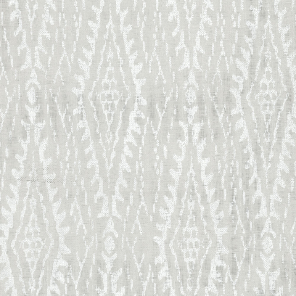 Lemieux et Cie Rousseau Paperweave in warm gray and powder white, organic paper swatch with diamond tapestry weave and Indonesian ikat influence.