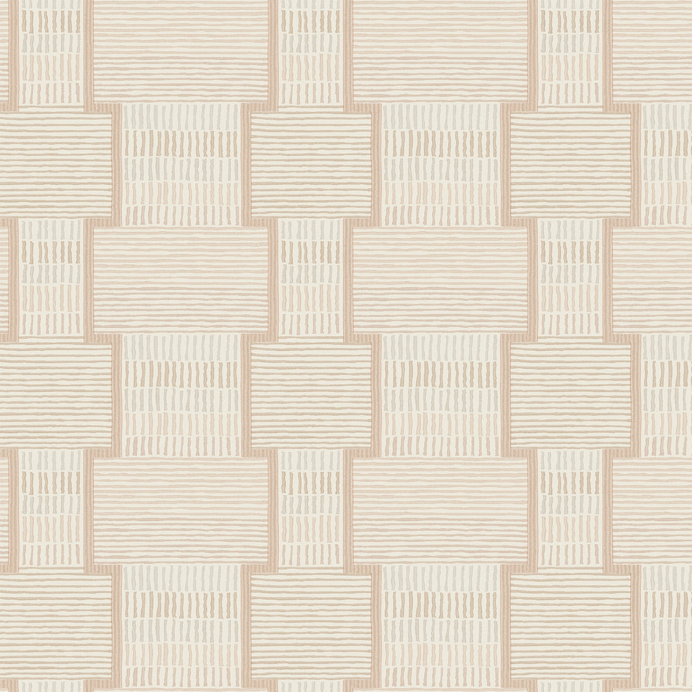 Lemieux et Cie La Broderie in warm gray and off white, geometric embroidered textile swatch with overlock stitching in basketweave pattern.
