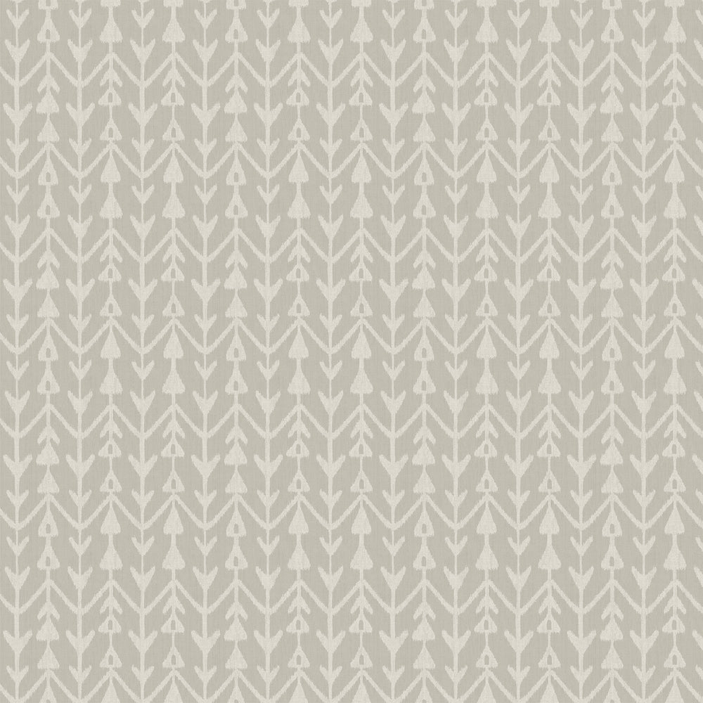 Lemieux et Cie Martigue Stripe in black olive, textile swatch with geometric arrow motif in neutral tones, shown on white studio backdrop.