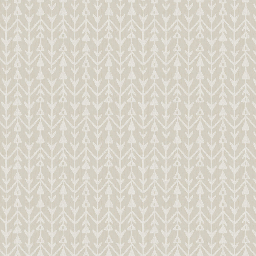 Lemieux et Cie Martigue Stripe in French gray, geometric arrow motif wallcovering swatch shown on white studio backdrop.