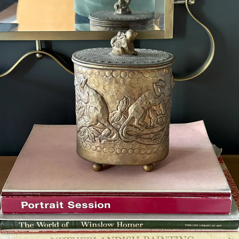 Vintage Brass Monkey Canister with Lid