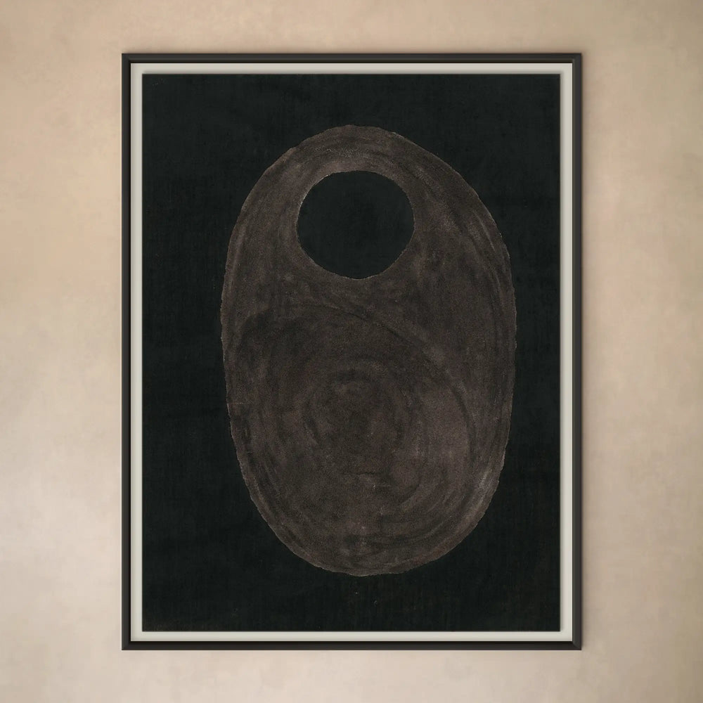 Lemieux et Cie Pierre Emmanuel Martin Limited Edition Print A2, framed art print featuring dark circular form on textured ground, hung on neutral plaster wall.