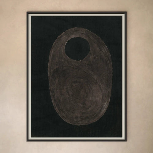 Lemieux et Cie Pierre Emmanuel Martin Limited Edition Print A2, framed art print featuring dark circular form on textured ground, hung on neutral plaster wall.