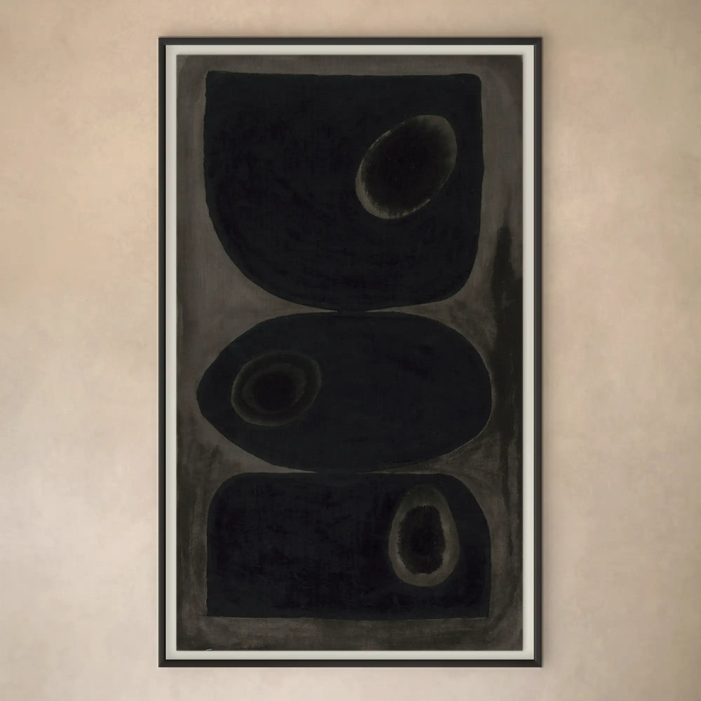 Lemieux et Cie Pierre Emmanuel Martin Limited Edition Print B2, framed artwork with abstract circular forms in charcoal and gray tones, displayed on neutral plaster wall.