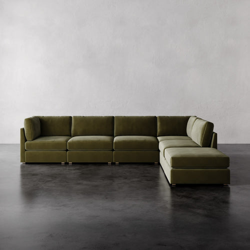 Lemieux Et Cie Chanaux 6-Pc Sectional
Green sectional sofa on a dark floor with a light gray wall background