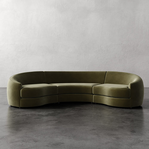 Lemieux Et Cie Rulmann Rulmann 3-Piece Sectional Modern olive green sofa on a gray floor with a plain white wall background