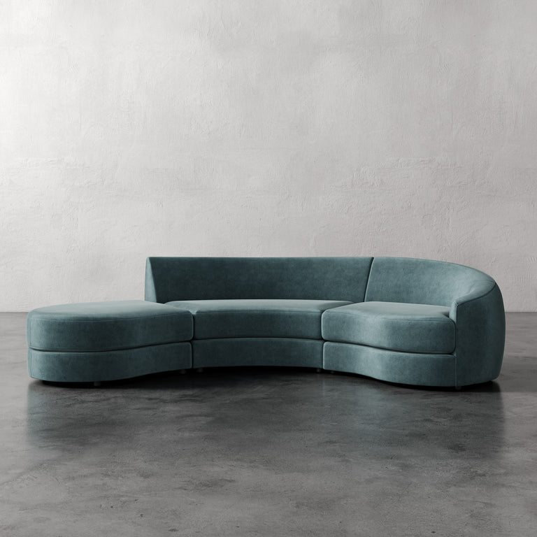 Lemieux Et Cie Rulmann 3-Piece Right Sectional  Modern teal sofa against a plain wall