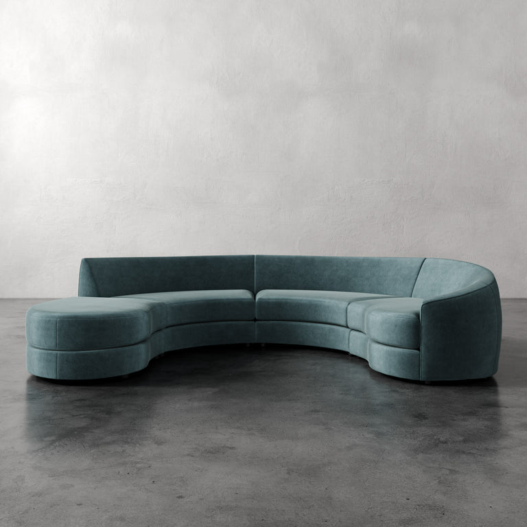 Lemieux et Cie Rulmann 4-Piece Right Sectional  Performance Velvet Cypress Curved teal sofa 