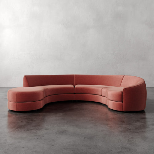 Lemieux et Cie Rulmann 4-Piece Right Sectional  Performance Velvet Siena Curved  Pink Sofa