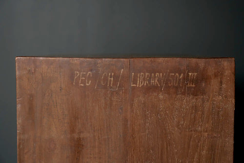Lemieux et Cie Pierre Jeanneret chest of drawers in solid teak - side panel with the original PEC/CH/LIBRARY/501/III institutional stencil