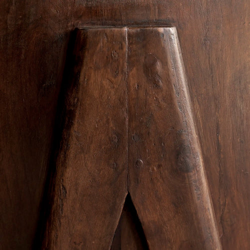 Lemieux et Cie Pierre Jeanneret library storage cabinet in solid teak - end view of the splayed compass A-frame legs
