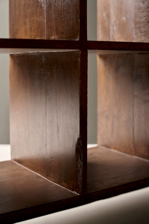Lemieux et Cie Pierre Jeanneret low bookcase in solid teak - close-up of the open compartment interior and dividers