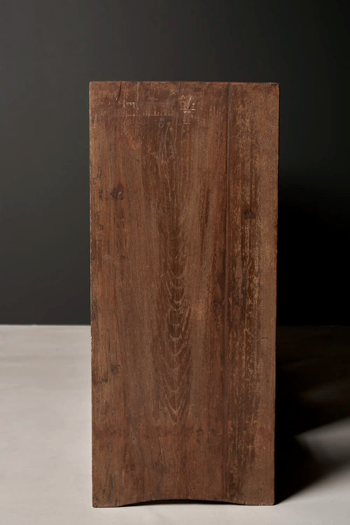 Lemieux et Cie Pierre Jeanneret low bookcase in solid teak - side profile showing the solid teak side panel that extends to the floor as the leg