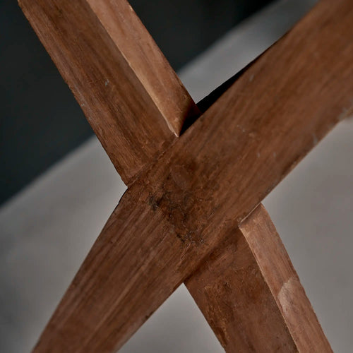 Lemieux et Cie Pierre Jeanneret writing desk in solid teak - close-up of the X-leg frame crossing, joined by mortise and tenon