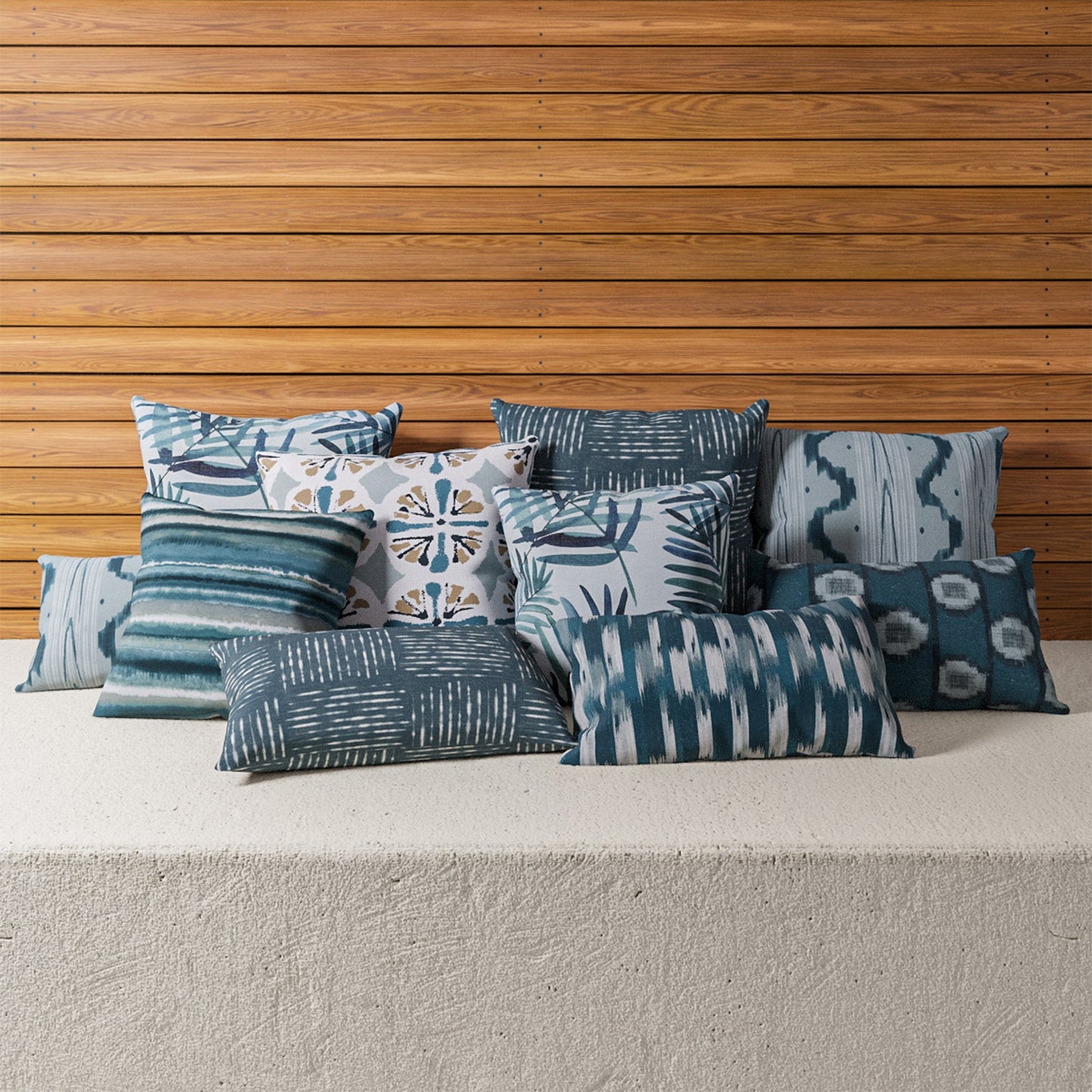 Indoor / Outdoor Pillow - Teal Shibori Stripes