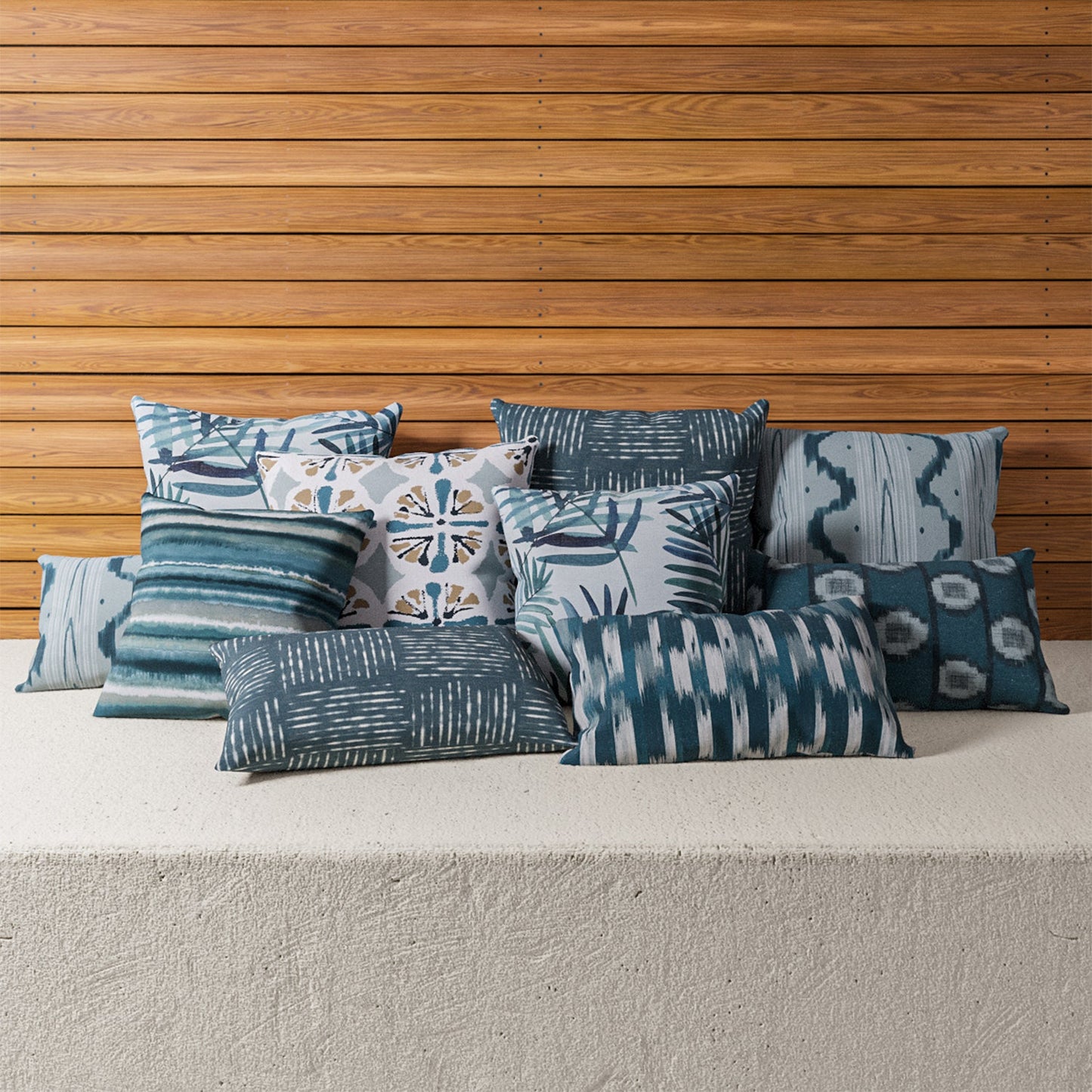 Indoor / Outdoor Pillow - Teal Patchwork Resist