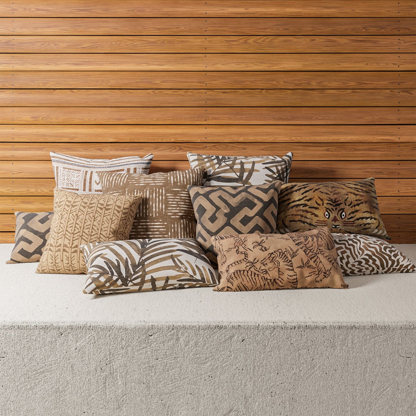 Indoor / Outdoor Pillow - Raw Umber Palm Fronds