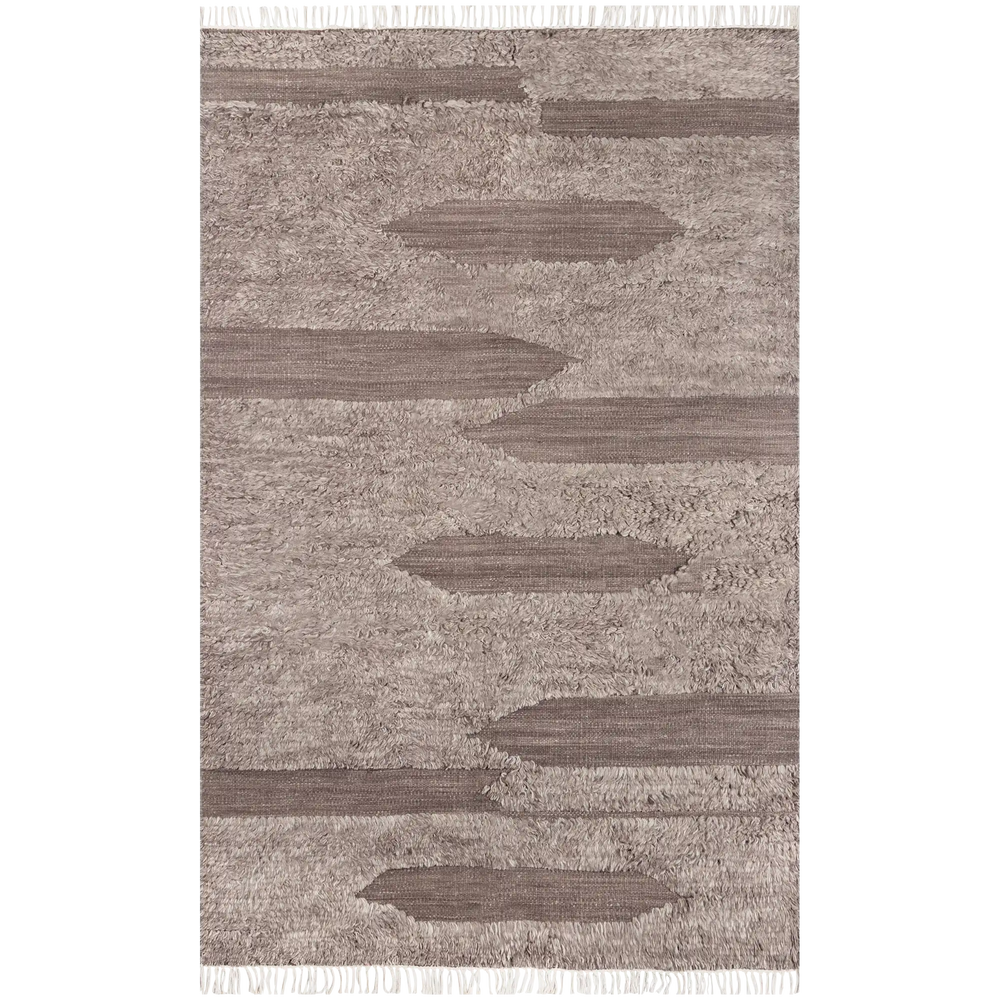Lemieux et Cie Rafalla rug in natural undyed wool, handwoven with high-low pile in organic abstract pattern, shown on white studio backdrop.