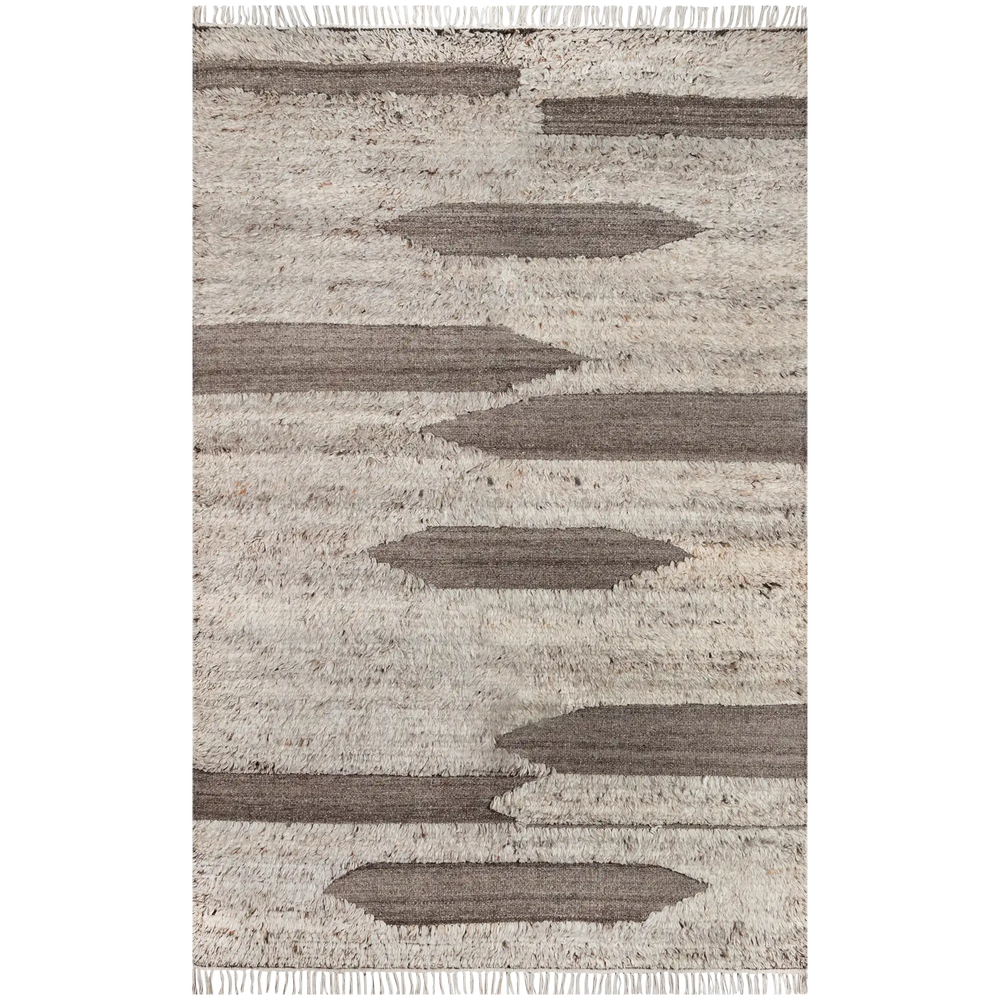 Lemieux et Cie Rafalla Rug in natural undyed wool, handmade high-low pile with organic charcoal and cream pattern, shown on white backdrop.