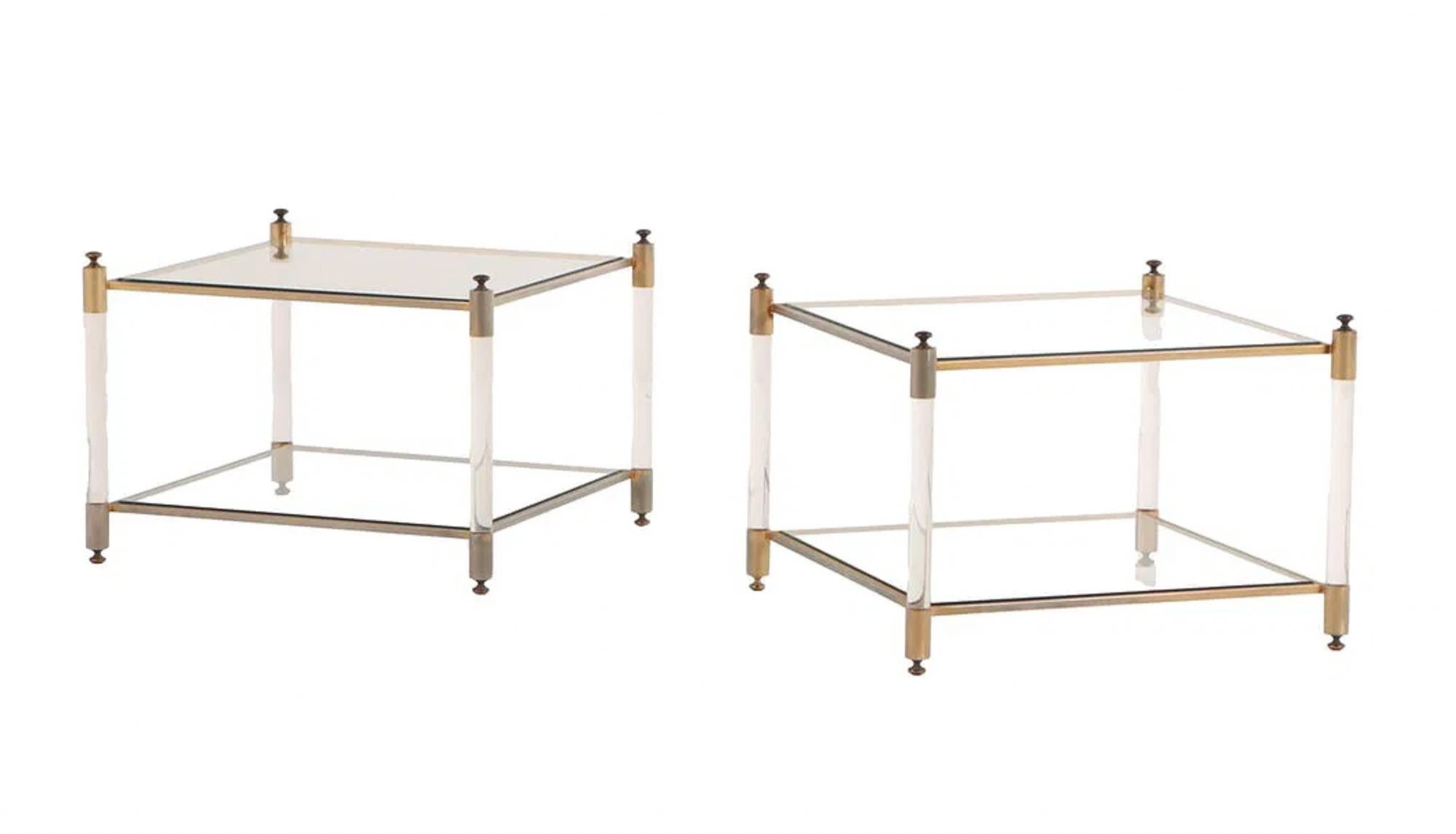 Pair of French Lucite, Glass, and Metal End Tables, c. 1970