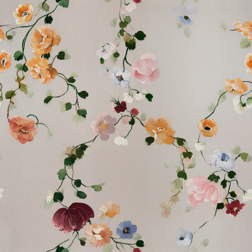 Lemieux et Cie Vine Flora pale blush pink chinoiserie wallpaper with climbing blossoms on blush, delicate chinoiserie peel and stick wallpaper.