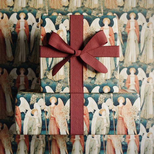 Lemieux et Cie Archangels elegant Christmas wrapping paper with Renaissance archangels draped in celestial robes
