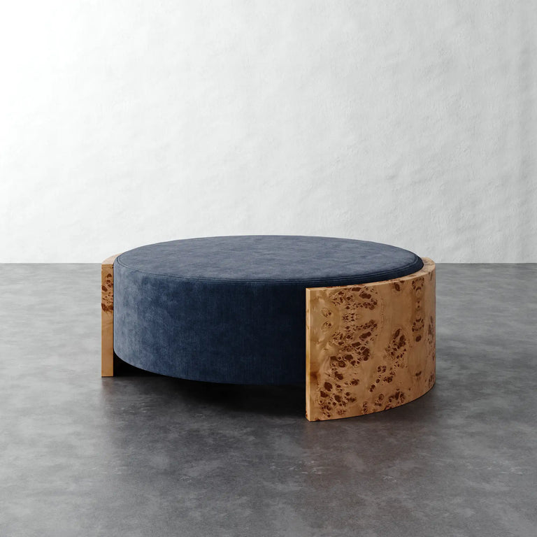 Benoit Coffee Table Ottoman - Indigo Strie Velvet