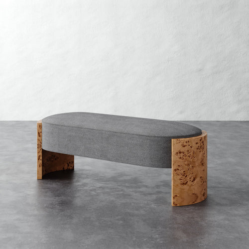 Benoit Upholstered Bench - Chunky Basket Pewter