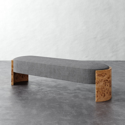Benoit Upholstered Bench - Chunky Basket Pewter