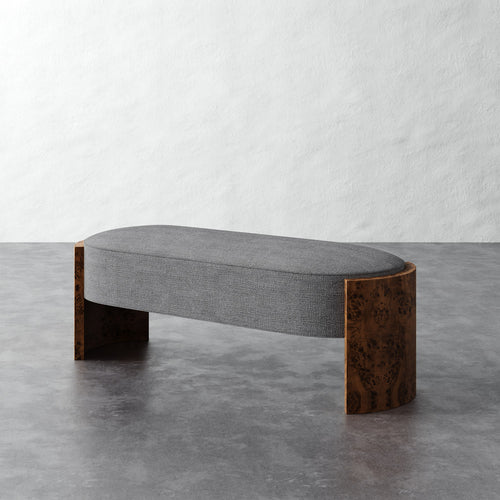 Benoit Upholstered Bench - Chunky Basket Pewter