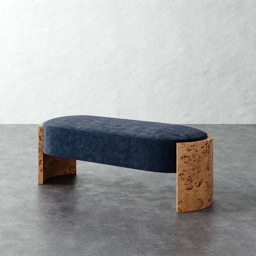 Benoit Upholstered Bench - Indigo Strie Velvet