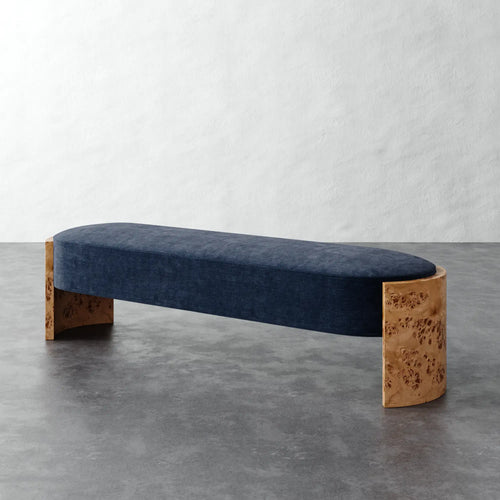 Benoit Upholstered Bench - Indigo Strie Velvet