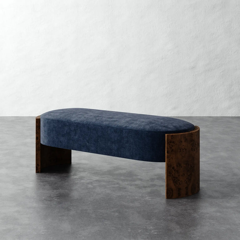 Benoit Upholstered Bench - Indigo Strie Velvet