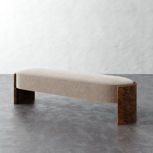 Benoit Upholstered Bench - Performance Brushed Woven Velvet Dune