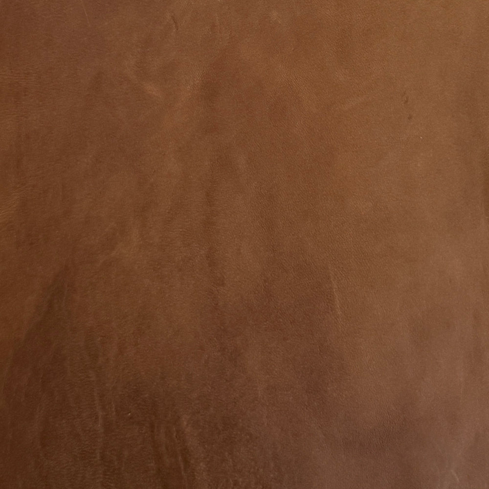 Lemieux et Cie Aniline Leather Swatch in warm cognac tone with natural grain, material sample shown in soft studio light.